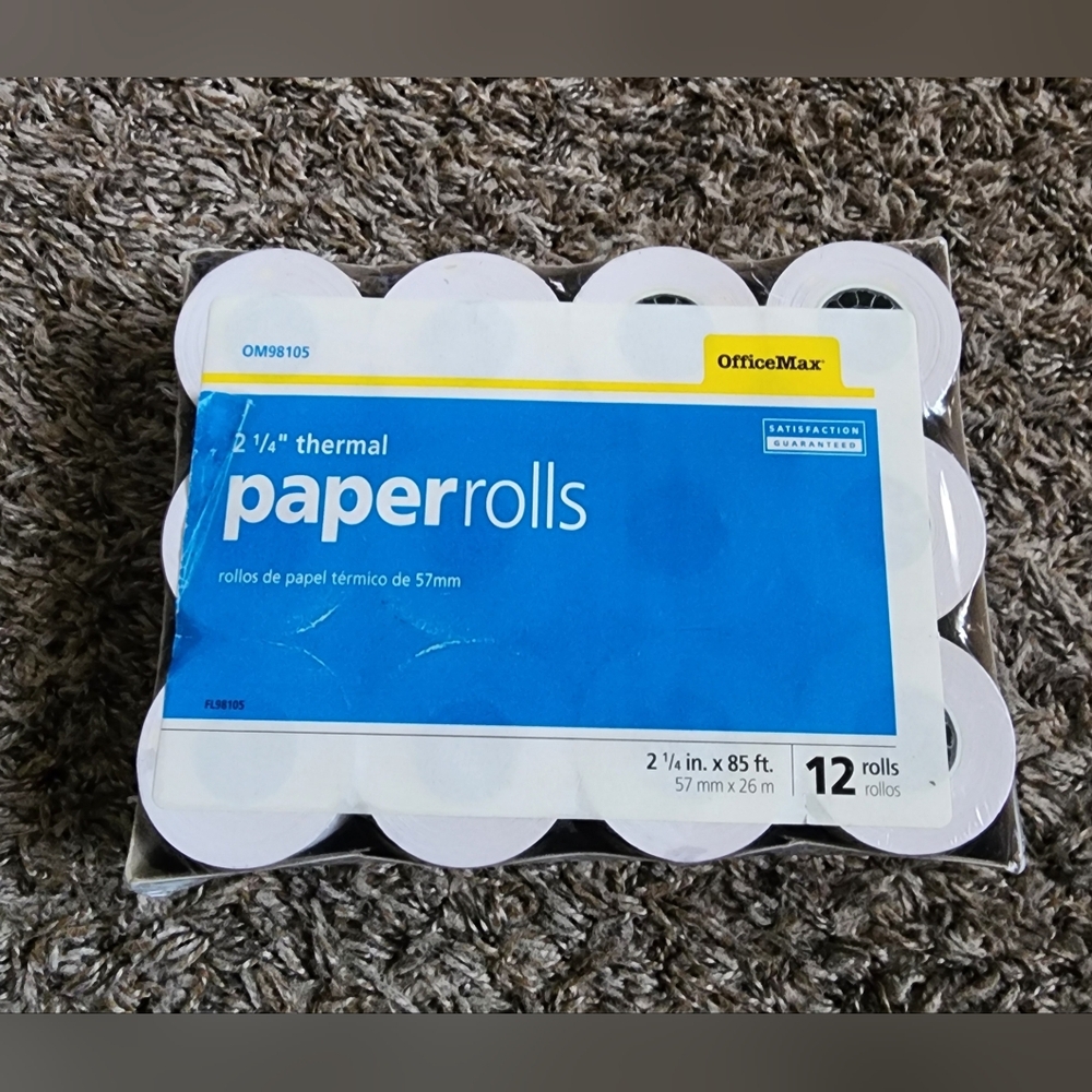 OfficeMax 12 Pack Of 2 1/4" x 85ft Thermal Paper Rolls NEW